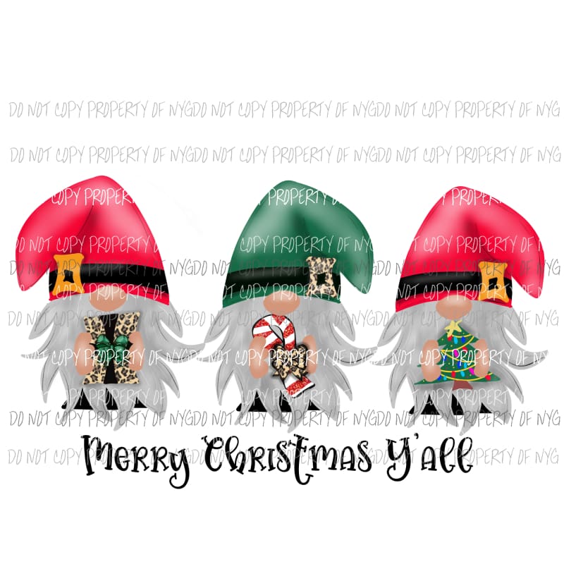 Merry Christmas yall gnomes Sublimation transfers Heat Transfer