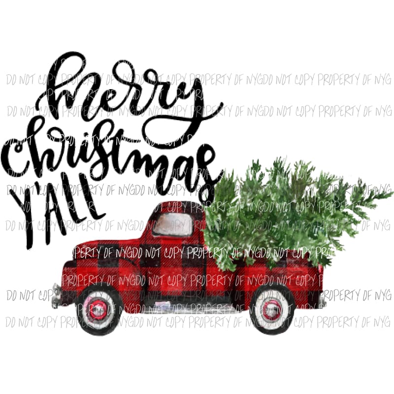 Merry Christmas Yall Plaid Truck Sublimation transfers Heat Transfer