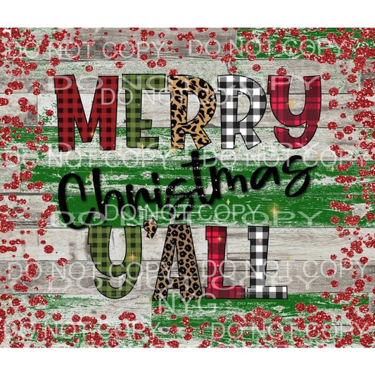 Merry Christmas Y’all Red Green Black Plaid Leopard Shiplap 