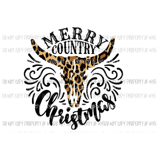 Merry Country Christmas Bull Skull leopard Sublimation transfers Heat Transfer
