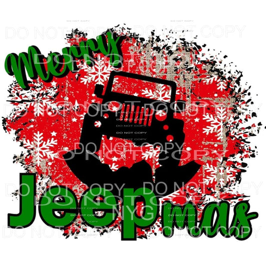 Merry Jeepmas Christmas Red Snowflakes Distressed #1882 