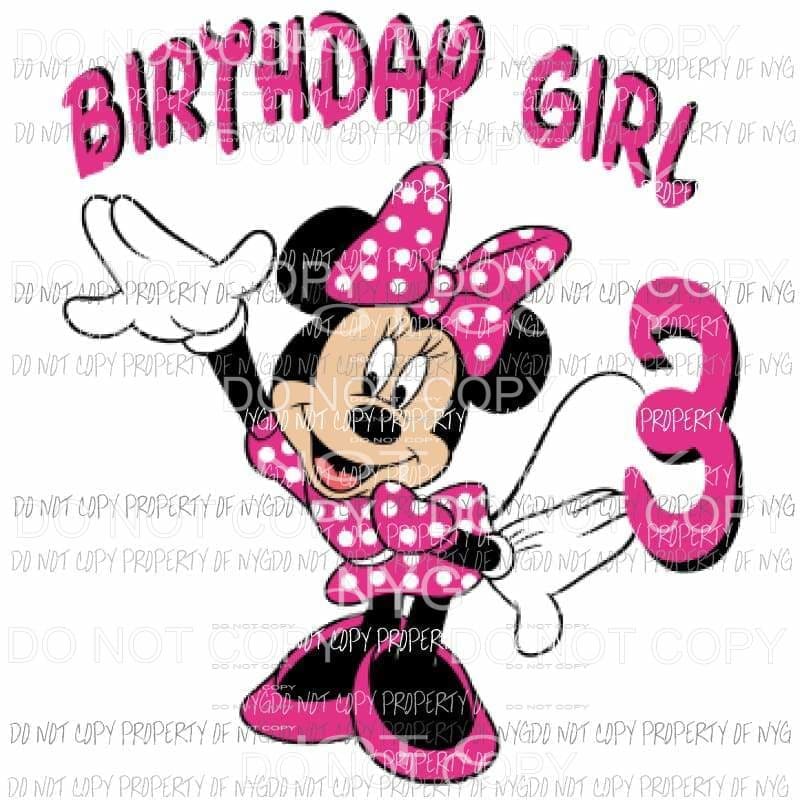 Minnie Birthday Girl Custom Sublimation transfers Heat Transfer