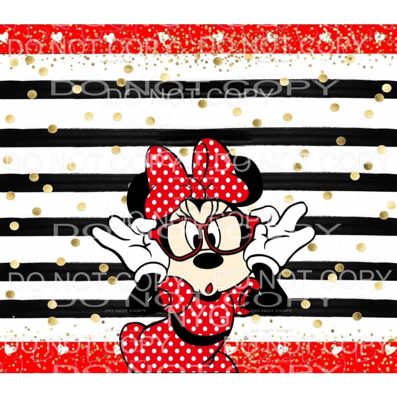 Minnie Mouse Disney Red Black White Stripes Gold Dots #1939 