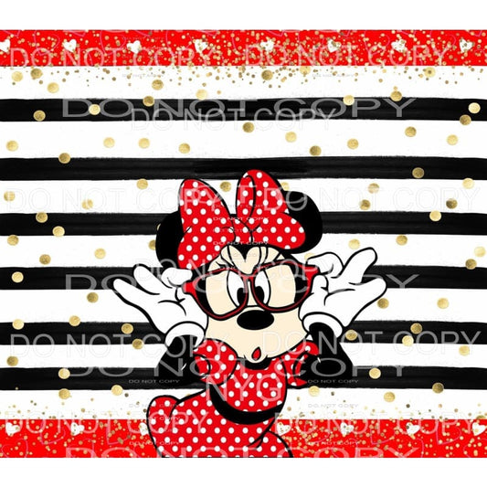 Minnie Mouse Disney Red Black White Stripes Gold Dots #1939 