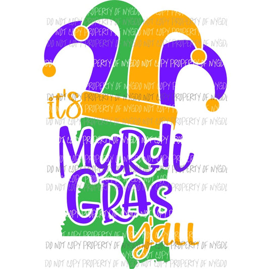 Mississippi Its Mardi Gras Yall state outline jester hat state outline Sublimation transfers Heat Transfer