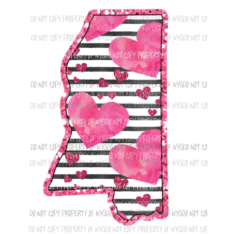 Mississippi pink hearts black stripes Sublimation transfers Heat Transfer