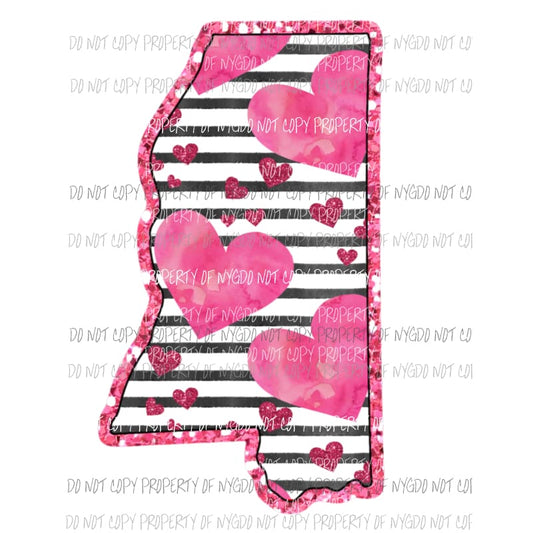 Mississippi pink hearts black stripes Sublimation transfers Heat Transfer