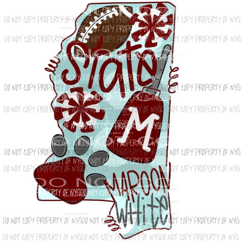Mississippi State #3 hand Drawn Sublimation transfers Heat Transfer