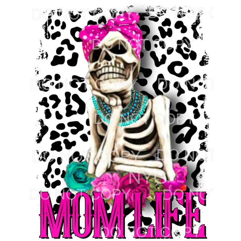 Mom Life Skeleton Hot Pink Floral Leopard Background 