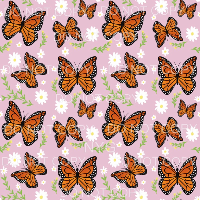 Monarch Butterfly Daisies Pink Sheet Sublimation transfers -