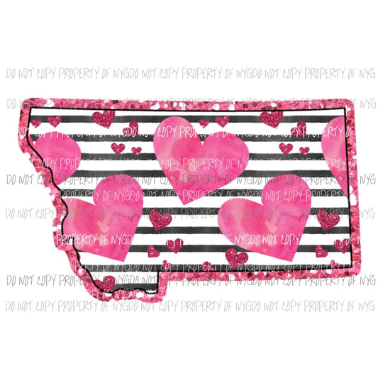 Montana pink hearts black stripes Sublimation transfers Heat Transfer
