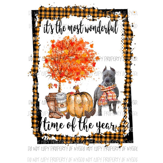 most wonderful time of the year Blue Pit bull fall Sublimation transfers Heat Transfer