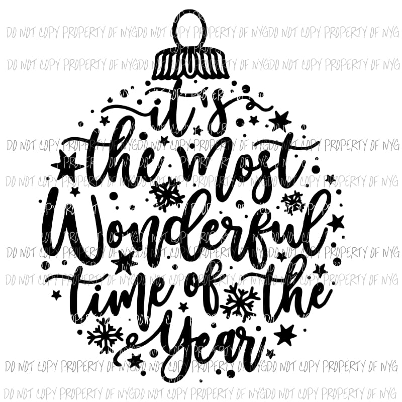 most wonderful time of the year ornament BLACK Sublimation transfers Heat Transfer