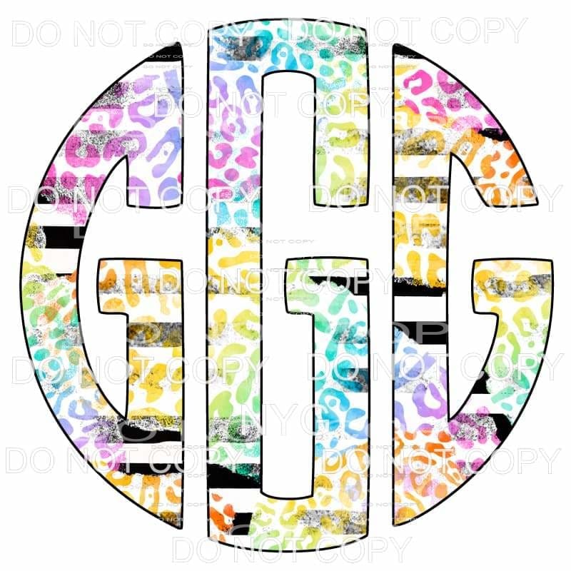 Multi Leopard and black strip monogram letters put letters 