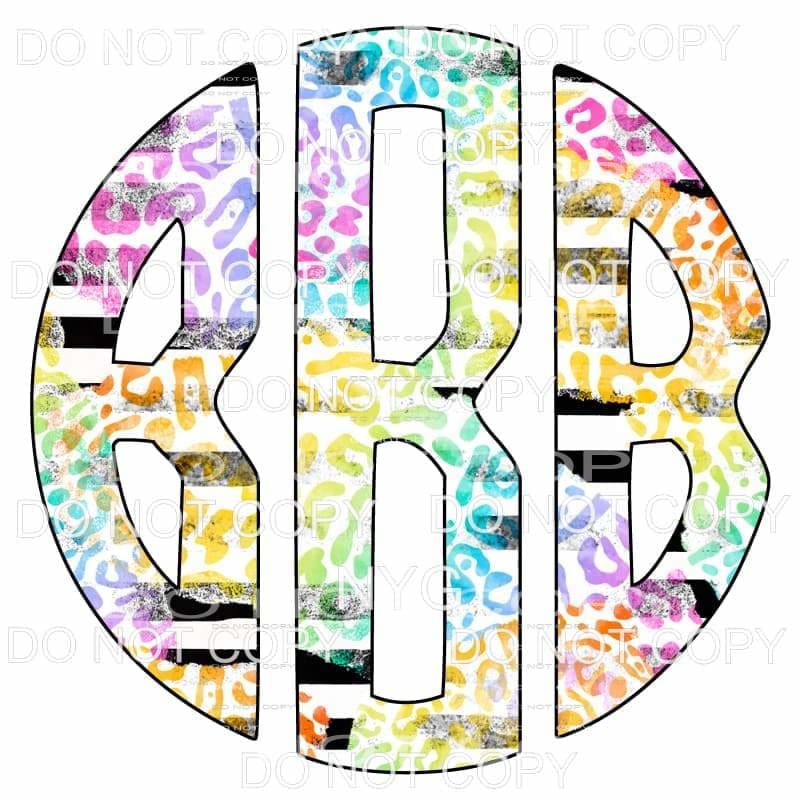 Multi Leopard and black strip monogram letters put letters 