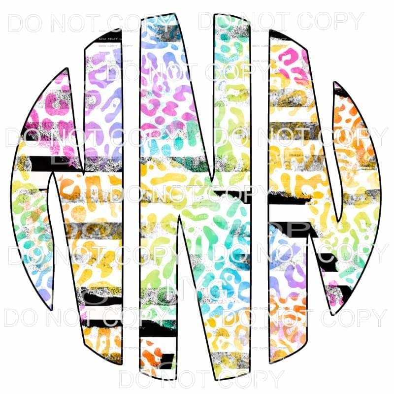 Multi Leopard and black strip monogram letters put letters 
