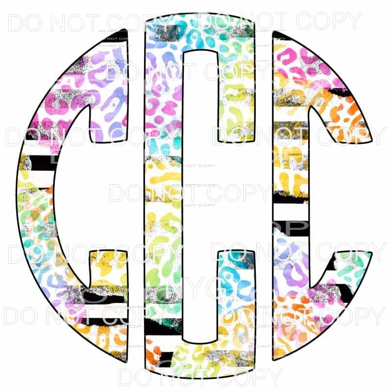 Multi Leopard and black strip monogram letters put letters 