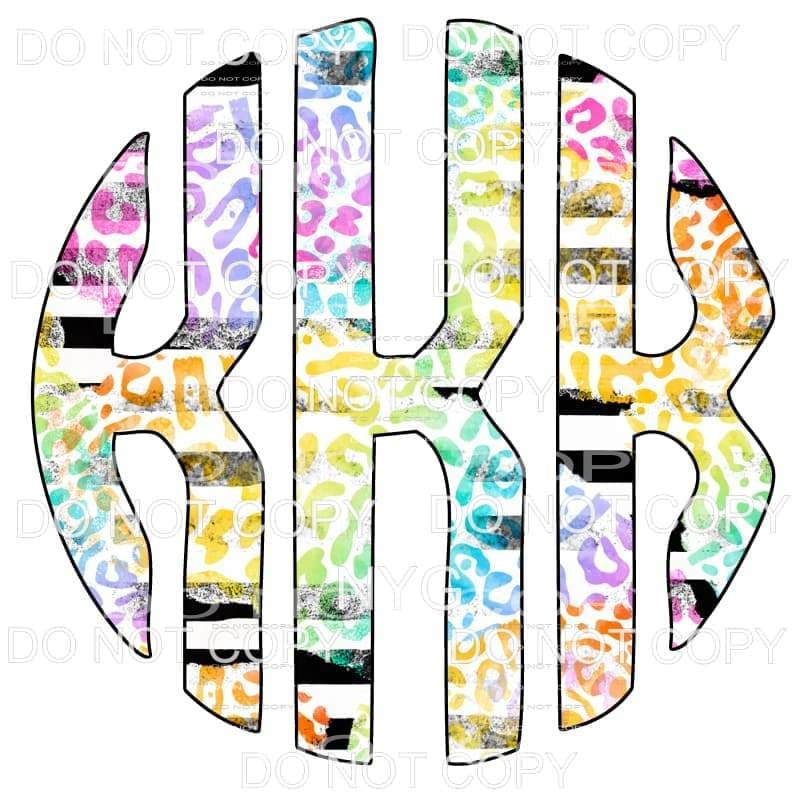 Multi Leopard and black strip monogram letters put letters 