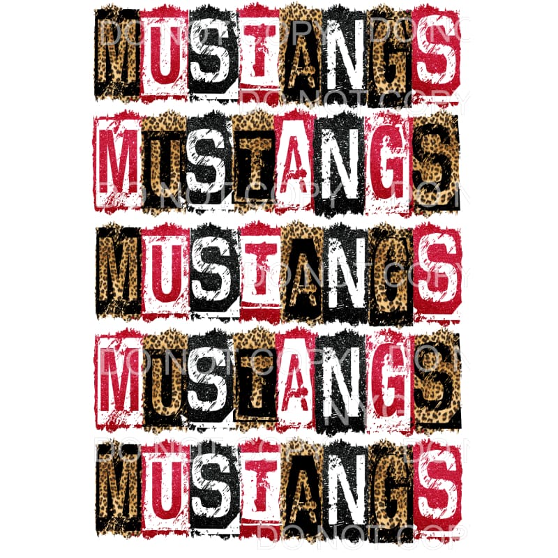 MUSTANGS RED BLACK BLOCK # 562 Sublimation transfers - Heat 