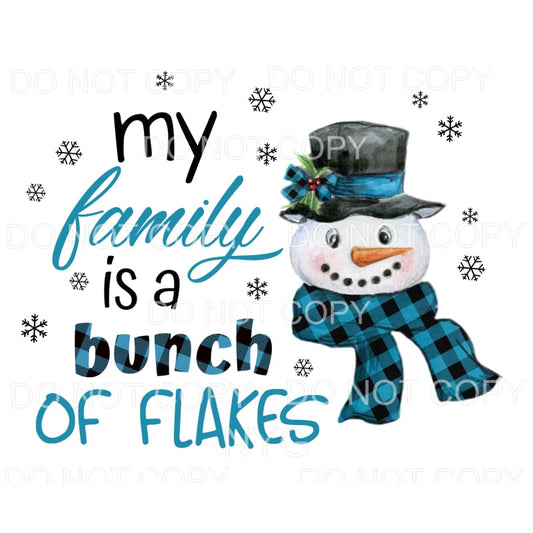 My Family Is A Bunch Of Flakes Snowman Blue Plaid 