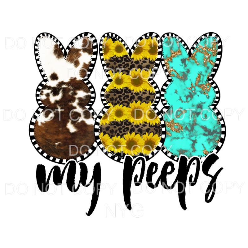 My Peeps Cowhide Sunflower Turquoise Bunny Trio Easter 