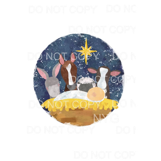 Nativity Scene Animals Baby Jesus Circle Sublimation 