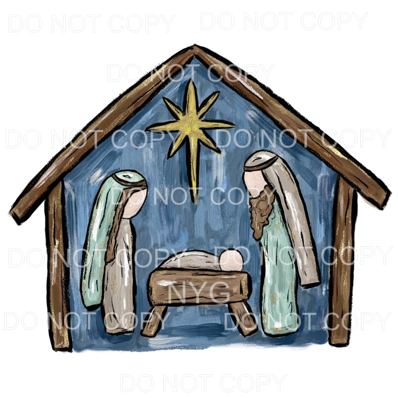 Nativity Scene Manger Painted Blue Background #1708 