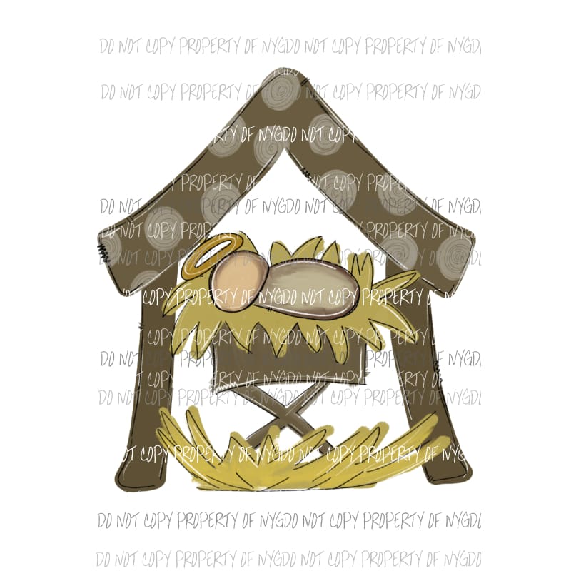 Nativity scene watercolor manger brown swirly Sublimation transfers Heat Transfer