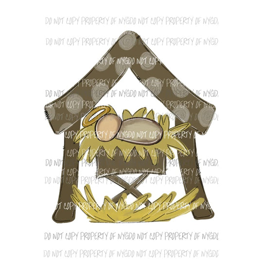 Nativity scene watercolor manger brown swirly Sublimation transfers Heat Transfer