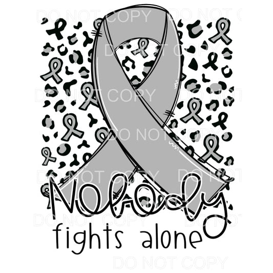 Nobody Fights Alone Grey Awareness Ribbon Leopard #1257 
