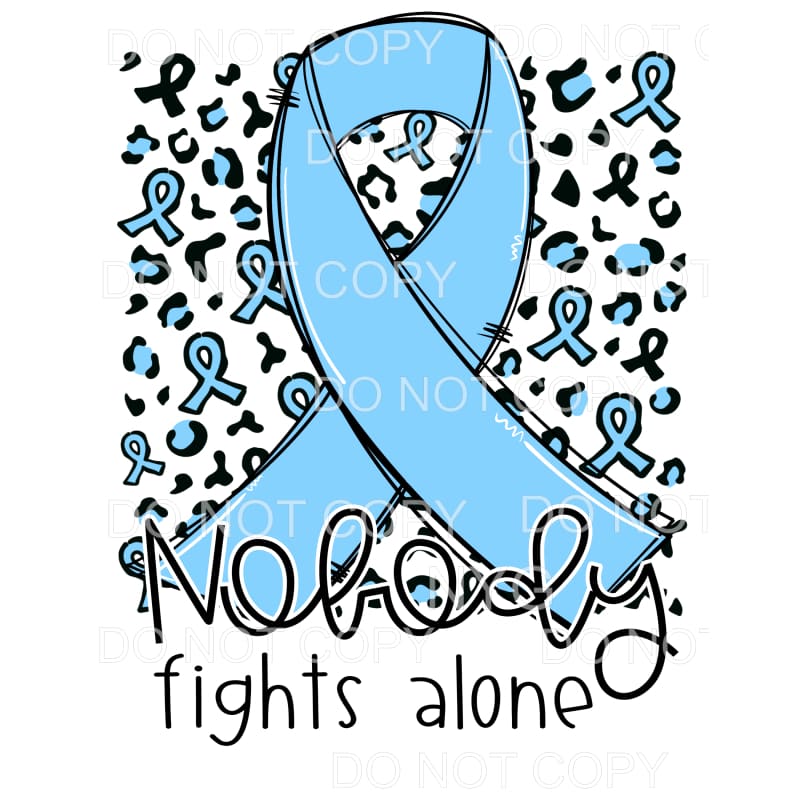 Nobody Fights Alone Light Blue Awareness Ribbon Leopard 