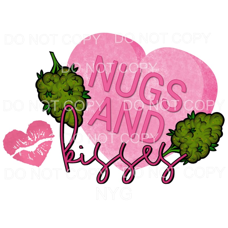 Nugs And Kisses Cannabis Buds Pink Hearts Lips Valentines 