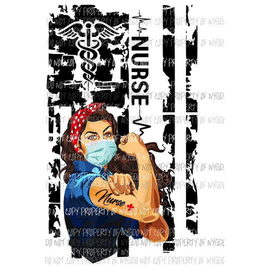 Nurse Flag Brown Hair Sublimation transfers Heat Transfer