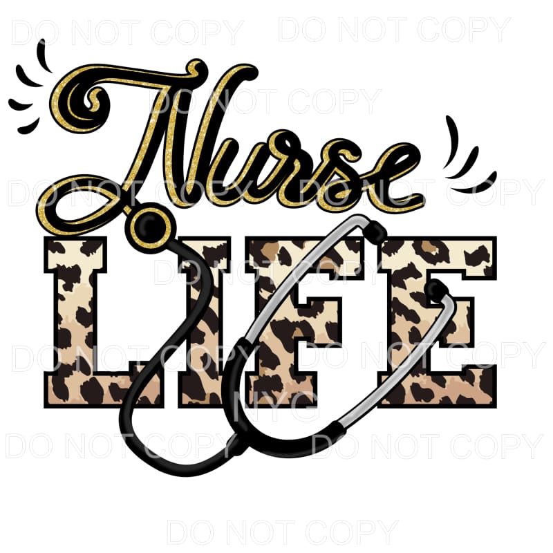 Nurse Life Stethoscope Gold Leopard Sublimation transfers - 