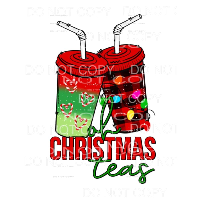 Oh Christmas Teas Red Green Candy Cane Hearts Red Plaid 