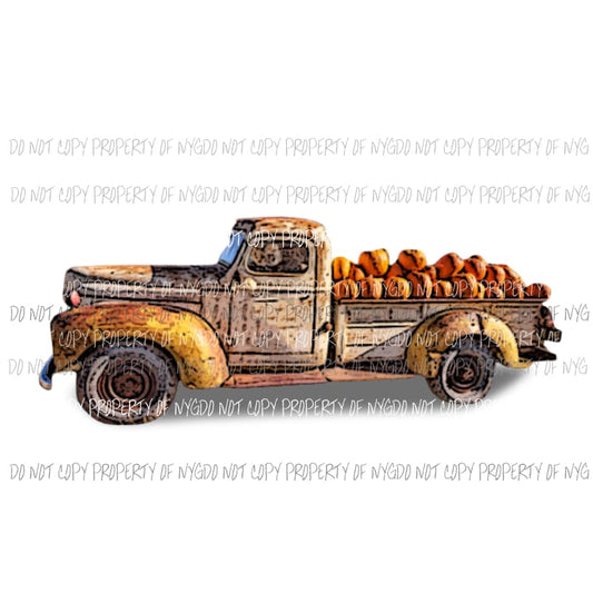 Old brown Truck loaded with Pumpkins Sublimation transfers Heat Transfer