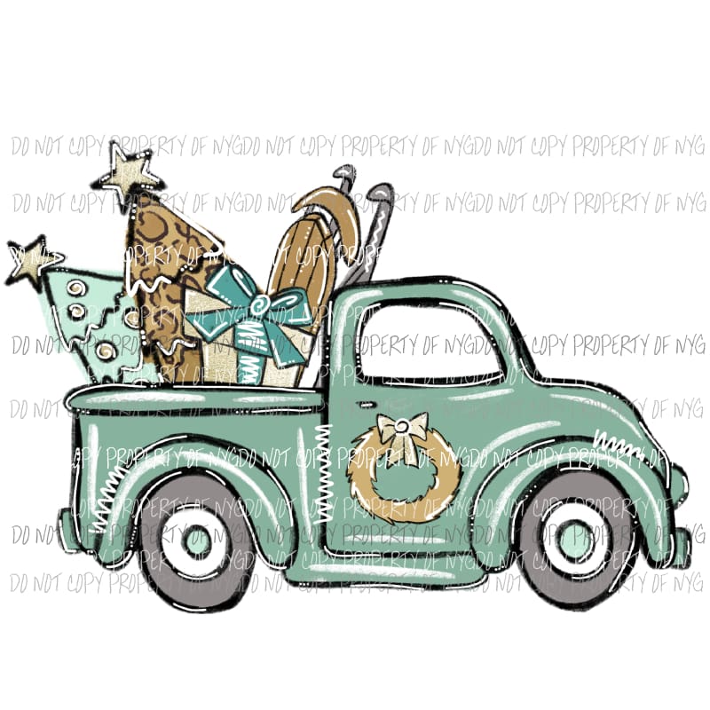 Old Truck green Christmas tree trio Sublimation transfers Heat Transfer