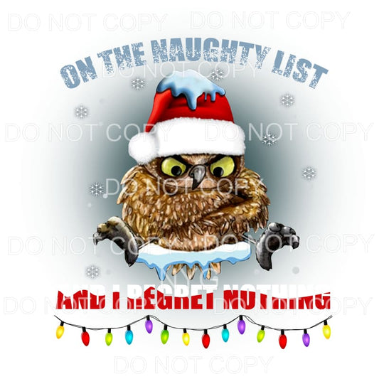 On The Naughty List Owl Santa Hat Lights Sublimation 