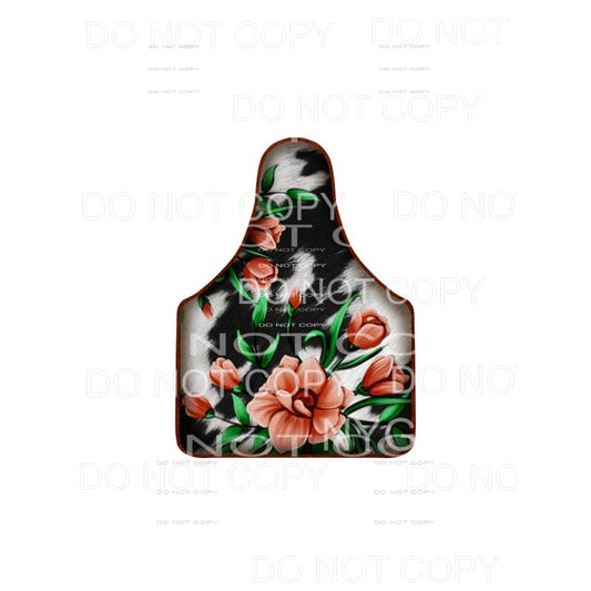Orange Flowers Cowhide Cow Tag #2053 Sublimation transfers -