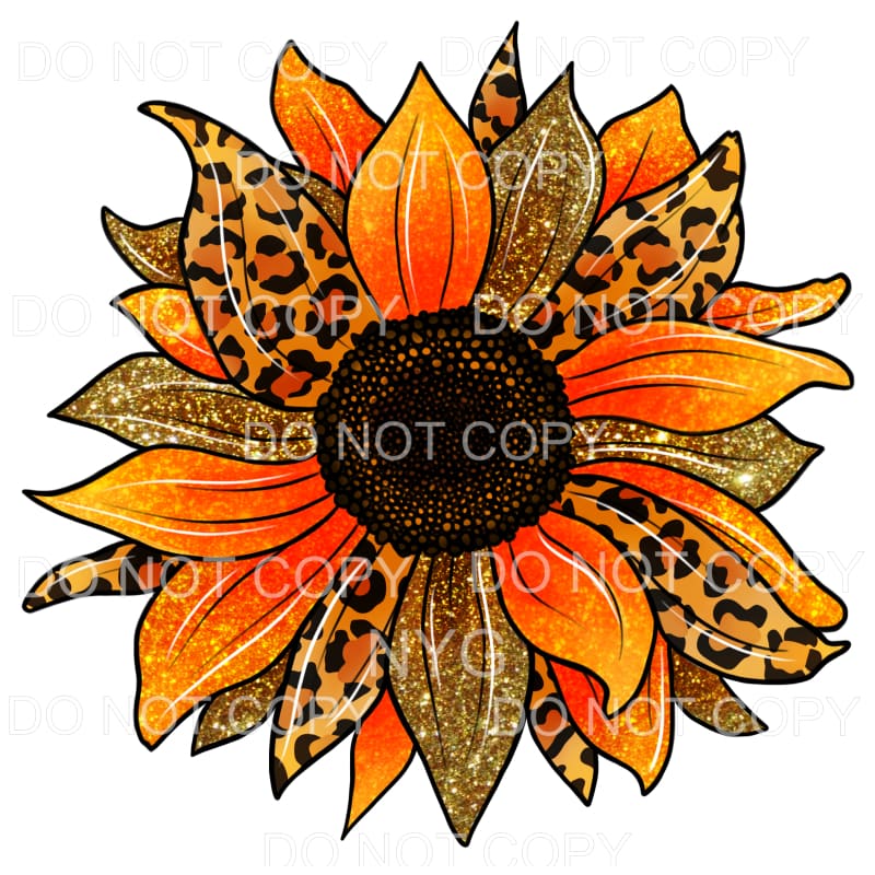 Orange Gold Glitter Leopard Sunflower #2097 Sublimation 