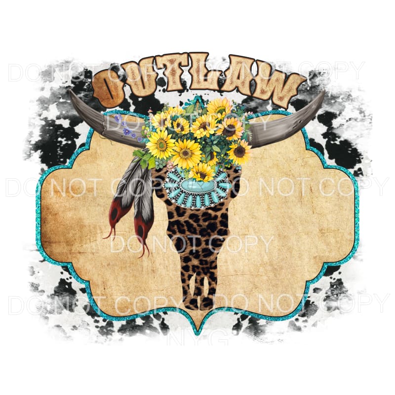 Outlaw Skull Boho Sunflowers Leopard Scalloped Frame 