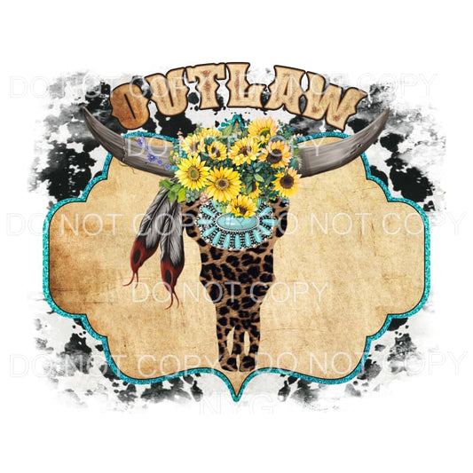 Outlaw Skull Boho Sunflowers Leopard Scalloped Frame 