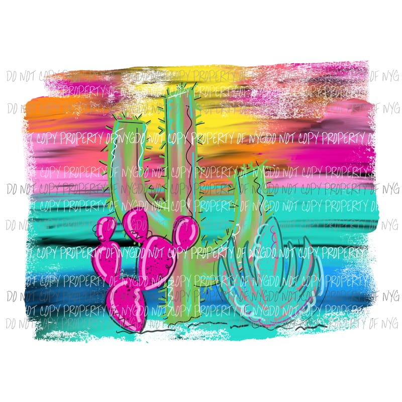 Painted Sunset Cactus Sublimation transfers Heat Transfer