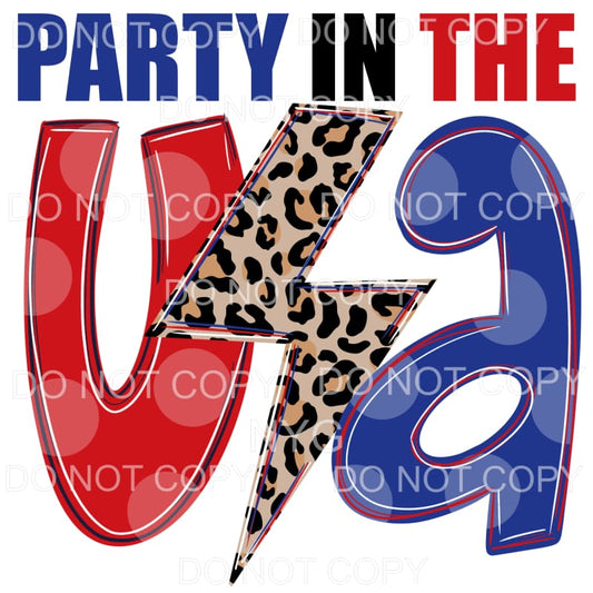 Party In The USA Leopard Lightning Bolt 4th of July America 