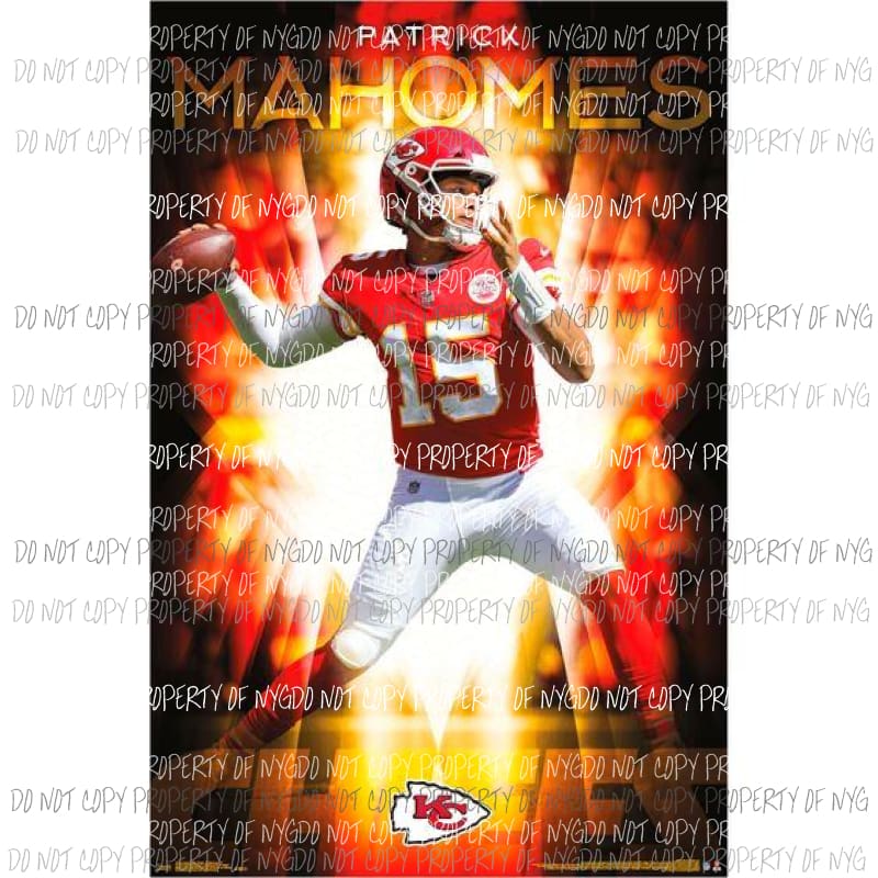 Patrick Mahomes Kansas City Chiefs flames picture poster Sublimation transfers Heat Transfer