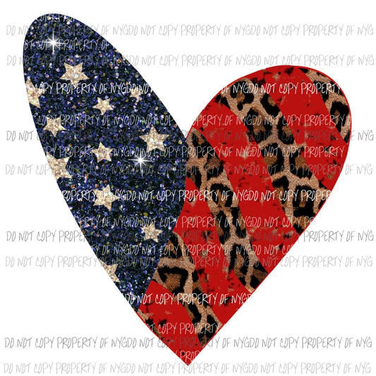 Patriotic Cheetah Heart Sublimation transfers Heat Transfer