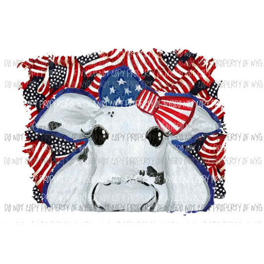 Patriotic Cow #2 bow flag background Sublimation transfers Heat Transfer