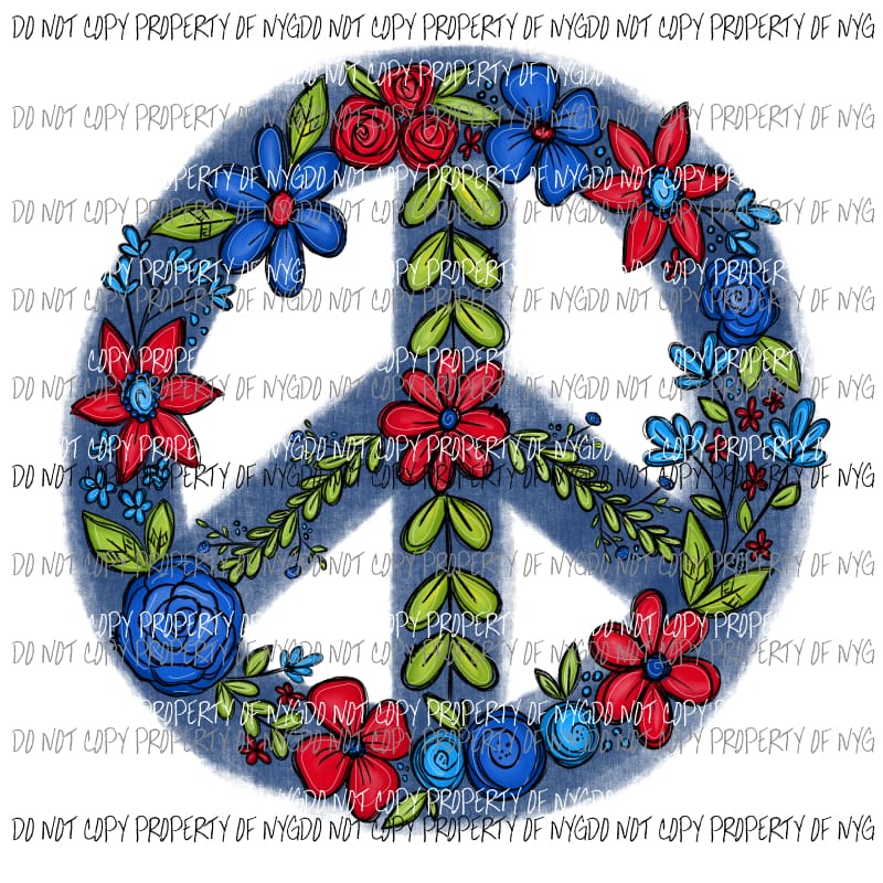 Patriotic Floral Peace Sign Sublimation transfers Heat Transfer