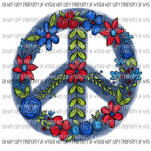Patriotic Floral Peace Sign Sublimation transfers Heat Transfer