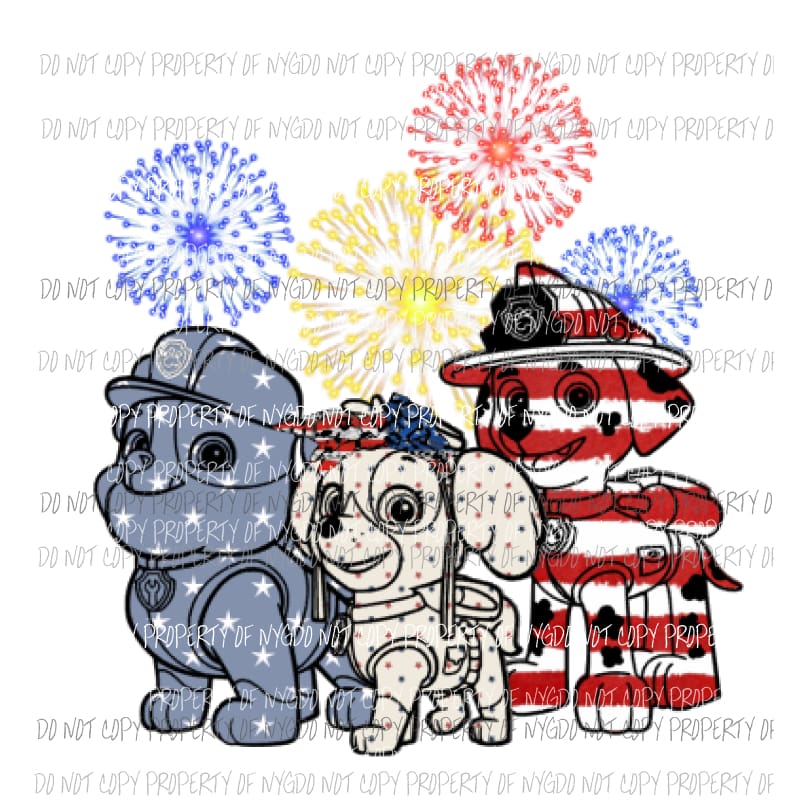 Paw Patrol Red white and blue USA Sublimation transfers Heat Transfer